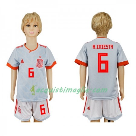 Divisa di Calcio Spagna A_Iniesta 6 Bambino Trasferta Mondiali 2018